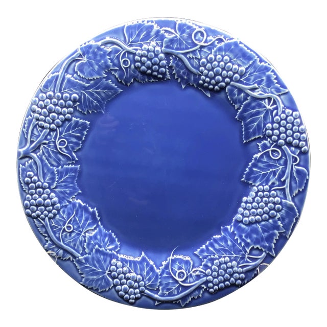 Large Bordallo Pinheiro Grape Cobalt 14” Chop Plate For Sale