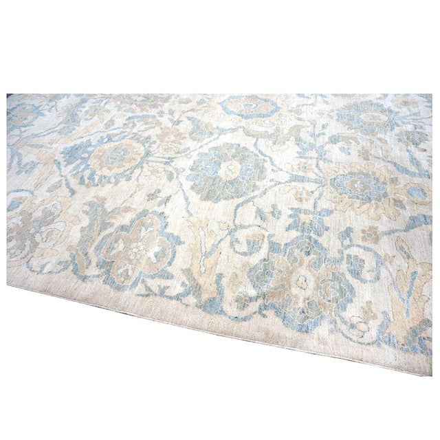 Textile 21st Century Persian Sultanabad Wool 10x14 Ivory, Tan & Blue Handmade Area Rug #1141086 For Sale - Image 7 of 12