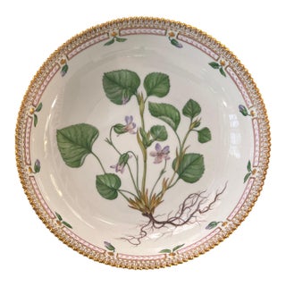 Stunning Flora Danica 8 3/4” serving bowl // Royal Copenhagen Denmark // Viola Mirabilis L // hand painted luxury fine china // fine art For Sale