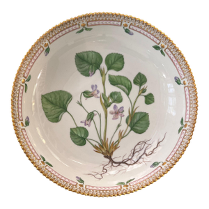 Stunning Flora Danica 8 3/4” serving bowl // Royal Copenhagen Denmark // Viola Mirabilis L // hand painted luxury fine china // fine art