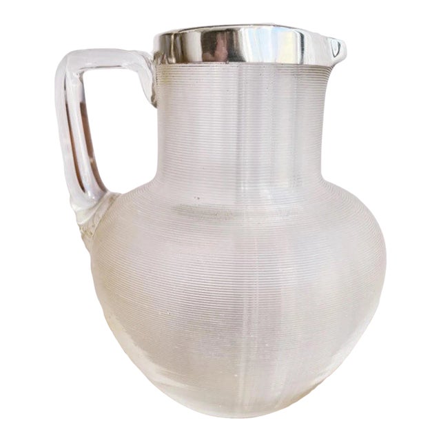 Antique 1894 English Sterling Silver & Glass Pitcher For Sale