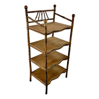Antique Victorian English Chinoiserie Ball & Stick Scorched Bamboo Etagere - 4 Shelves. For Sale