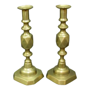 Antique English Brass Diamond Jubilee Ace of Diamonds Candlesticks a Pair 1890