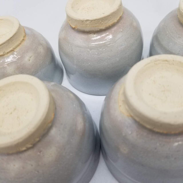 Vintage Japanese White Glazed Yunomi Tea Cups Set of 5 With Signed Wooden Box For Sale - Image 11 of 15