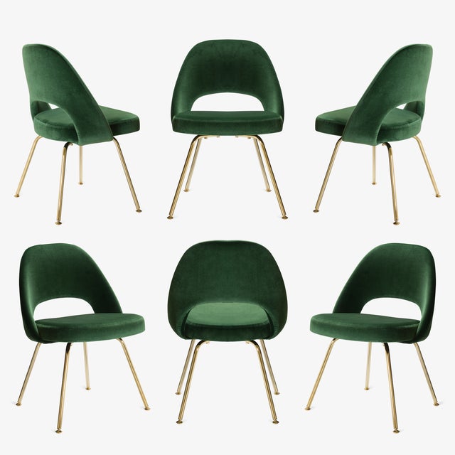 Original Saarinen Executive Armless Chairs in Emerald Velvet, Custom Gold Edition - Set of 6 For Sale - Image 10 of 10