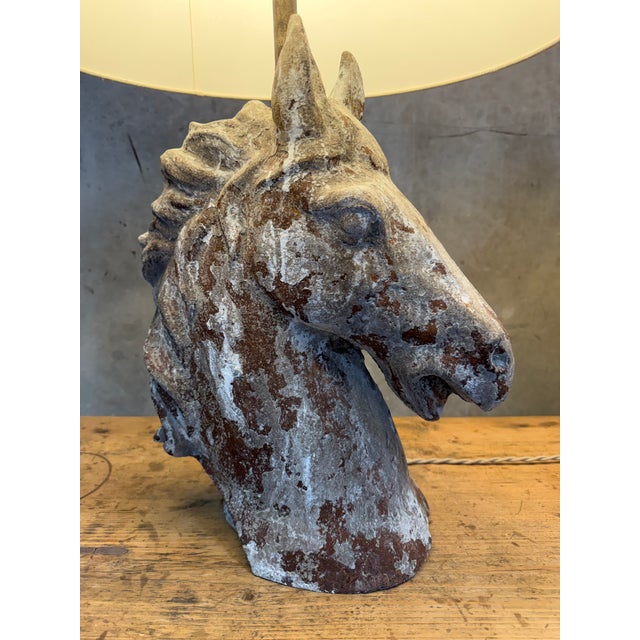American 1970s Horse Head Table Lamps Metal Sculpture Rustic Equestrian Weathered - a Pair For Sale - Image 3 of 9