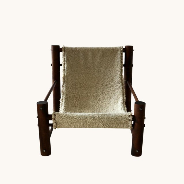 1960s Wooden Armchair with Wool Seat, France, 1960s For Sale - Image 5 of 8