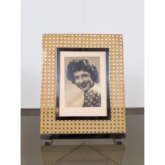 Black Large Picture Frame in Acrylic Glass, Cane Webbing and Brass in the style of Christian Dior, 1970s For Sale - Image 8 of 17