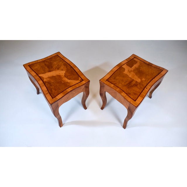 Italian Parquetry Inlaid Olive Burl Wood Side Tables Louis XV Style For Sale - Image 10 of 13
