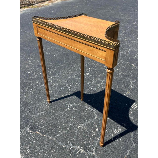Wood Vintage Louis XVI Style Mahogany Serpentine Console With Bronze Gallery For Sale - Image 7 of 8