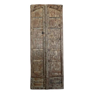 Midcentury Antique Arched Door Rustic Teak Exterior Barn Door Panels - A Pair For Sale