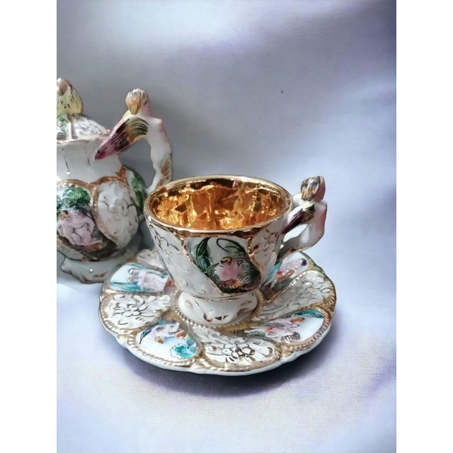 Tea and Coffee Service in Capodimonte Porcelain and Pure Gold, Set of 3, in Flawless conditions. Designed 1950 to 1959...