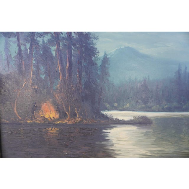 Impressionist Early 20th Century River Bend Campfire, Oil on Canvas by J. Dupal For Sale - Image 3 of 8