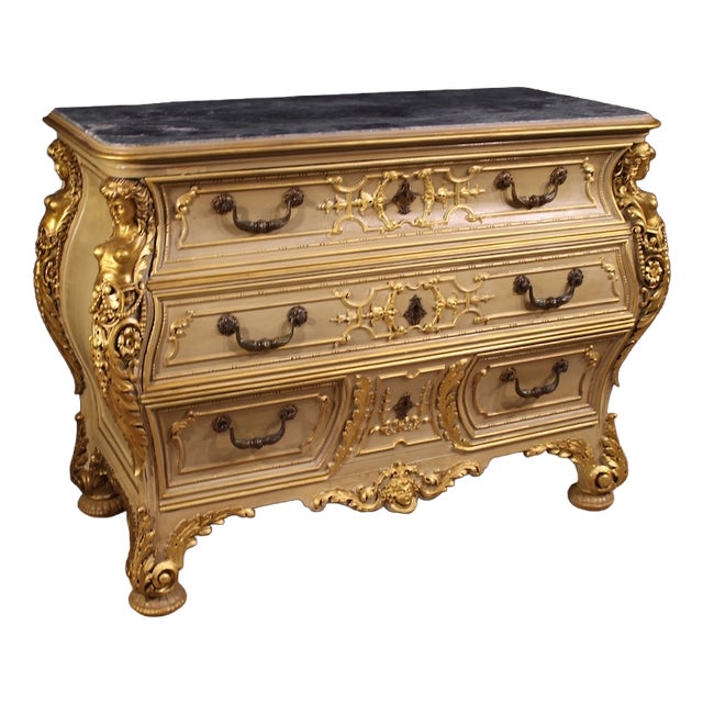 20th Century Italian Lacquered and Gilded Chest of Drawers, 1930s For Sale