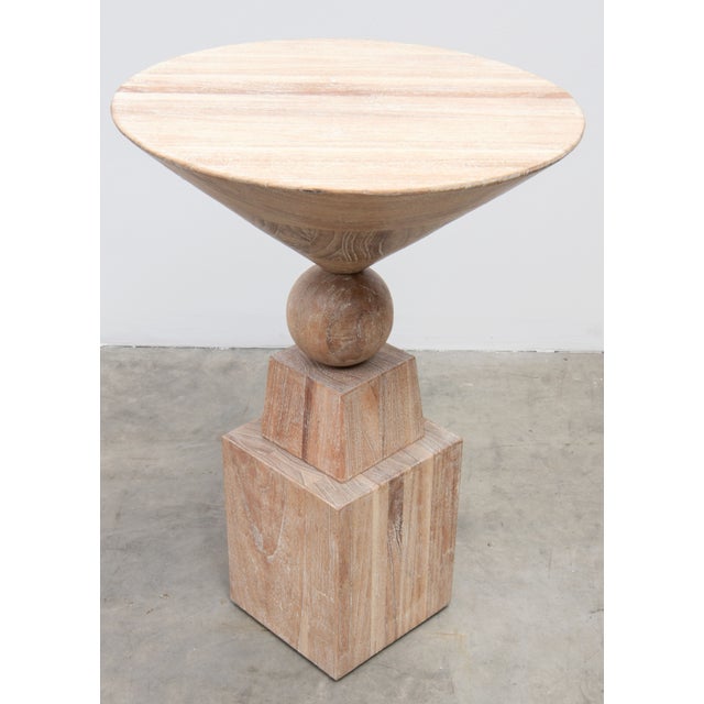 Contemporary Late 20th Century Geometric Drink Table in Washed Natural Finish For Sale - Image 3 of 5