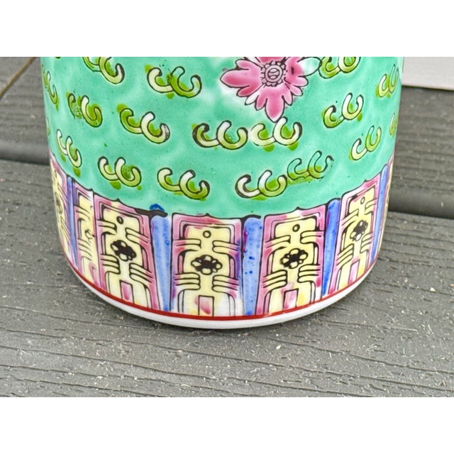 Turquoise Vintage Mun Shou Chinese Porcelain Vase For Sale - Image 8 of 10