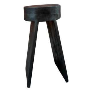 18" - Handcrafted Sculptural Solid Wood "Halo" Ebony Stool For Sale