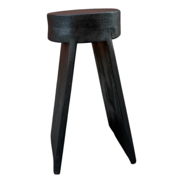 18" - Handcrafted Sculptural Solid Wood "Halo" Ebony Stool For Sale