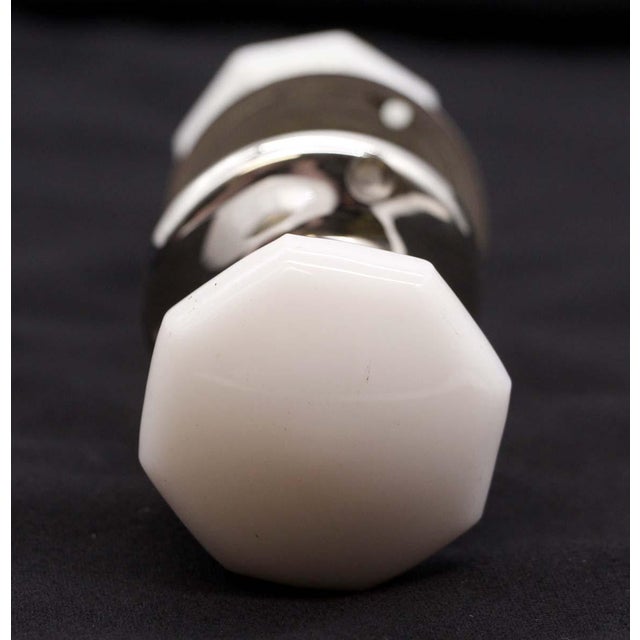Metal Vintage Octagon White Milk Glass & Nickeled Brass Door Knob Set For Sale - Image 7 of 7