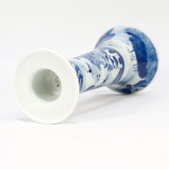 Ceramic Set of 4 Chinese Export Blue & White Canton Porcelain Candlesticks For Sale - Image 7 of 18