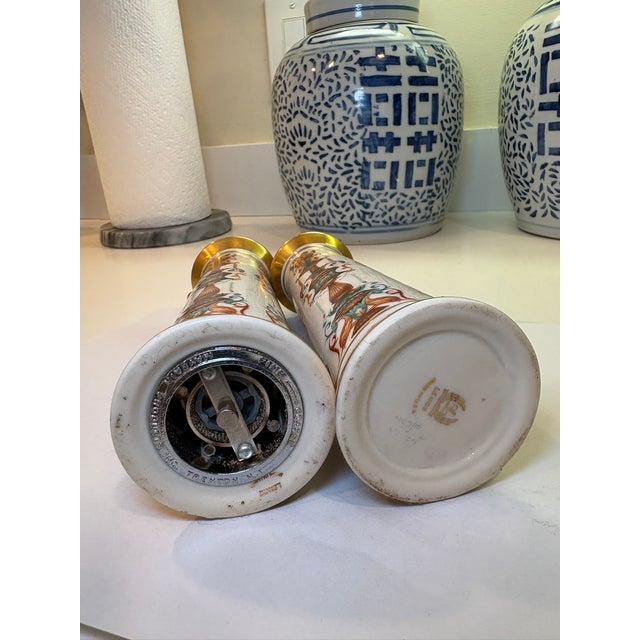 Lenox Tall Porcelain Salt and Pepper Shakers With Brass Tops For Sale - Image 9 of 10