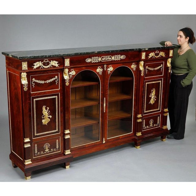 Gold Large Low Bookcase in Mahogany and Mahogany Veneer, 1880s For Sale - Image 8 of 18
