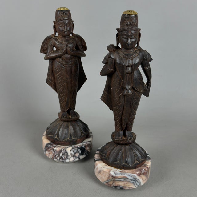 Artigianale, Ancient Asian Statues Deities, 20th Century, Carved Wood and Marble, Set of 2 For Sale - Image 11 of 11