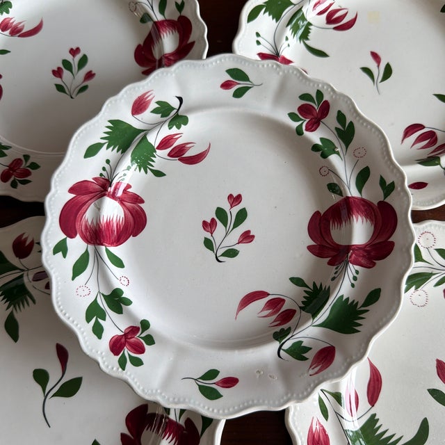 A Very Nice Set of 7 of Antique Staffordshire Early Adam’s Rose Plates, Circa 1830 Most likely made by William Adams &...