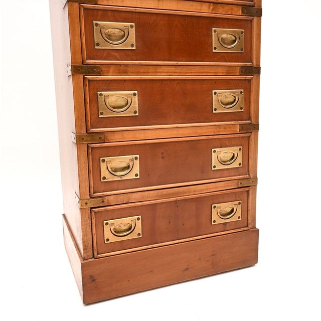 Brown Antique Military Campaign Style Chest of Drawers in Yew Wood, 1950 For Sale - Image 8 of 10