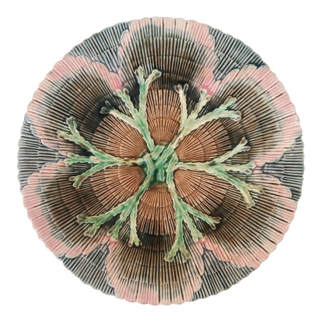 Antique 19thC Etruscan Majolica Shell and Seaweed Plate 8 1/4" Diameter For Sale