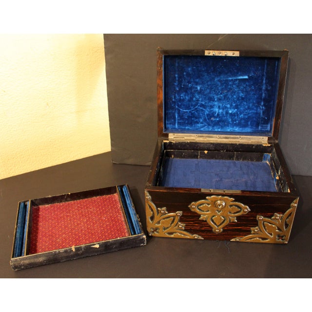 Wood C. 1880 English Coromandel Brass Mounted Jewelry Box For Sale - Image 7 of 9