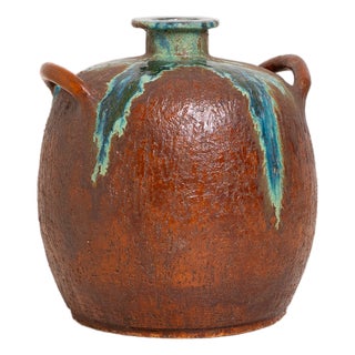 Large Handmade Ceramic Vase with Drip Glaze, 1980s For Sale