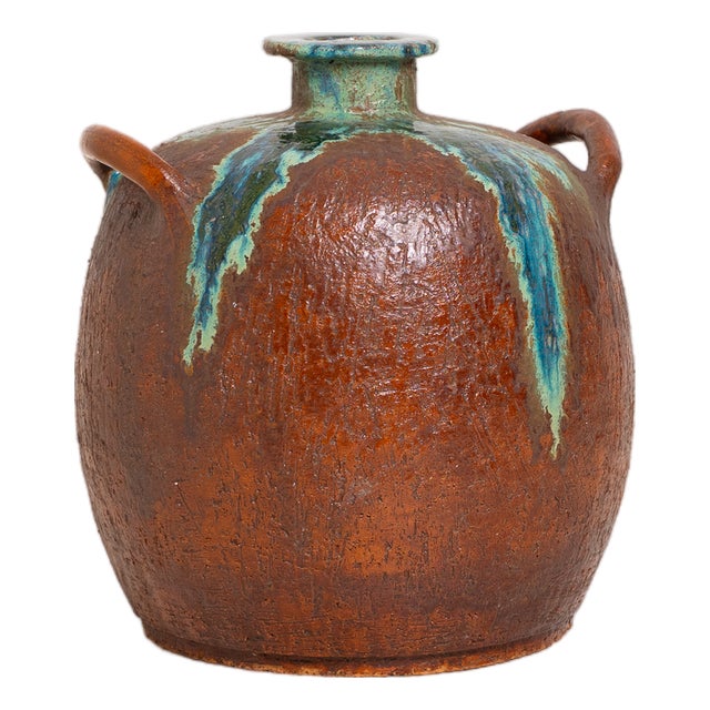 Large Handmade Ceramic Vase with Drip Glaze, 1980s For Sale