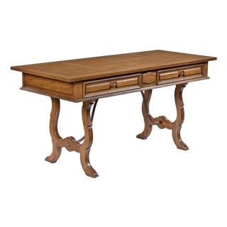 Restored Thomasville English Regency Style Pecan Desk or Console With Drawers For Sale
