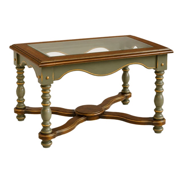 Mid 20th Century Spanish Revival Accent Table in Sagewood Green, Satin Walnut & Gilded Gold For Sale