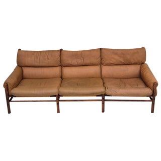 Swedish Kontiki Sofa in Leather & Beech by Arne Norell, 1960s For Sale