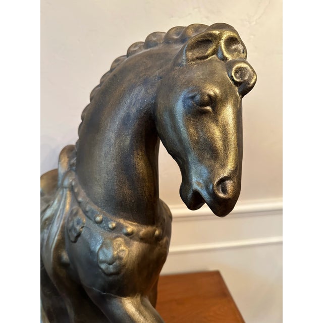 Large Chinese Horse Statue in Tang Dynasty Style, Bronze Painted Plaster Statue 1980s For Sale - Image 12 of 12