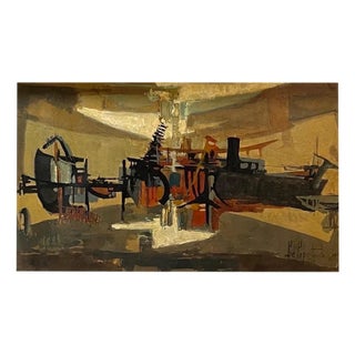 Paul Delapoterie, Construction Site Landscape, 1960s, Oil on Wood, Framed For Sale