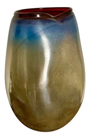 Large Modern Contemporary Amber and Turquoise Art Glass Vase