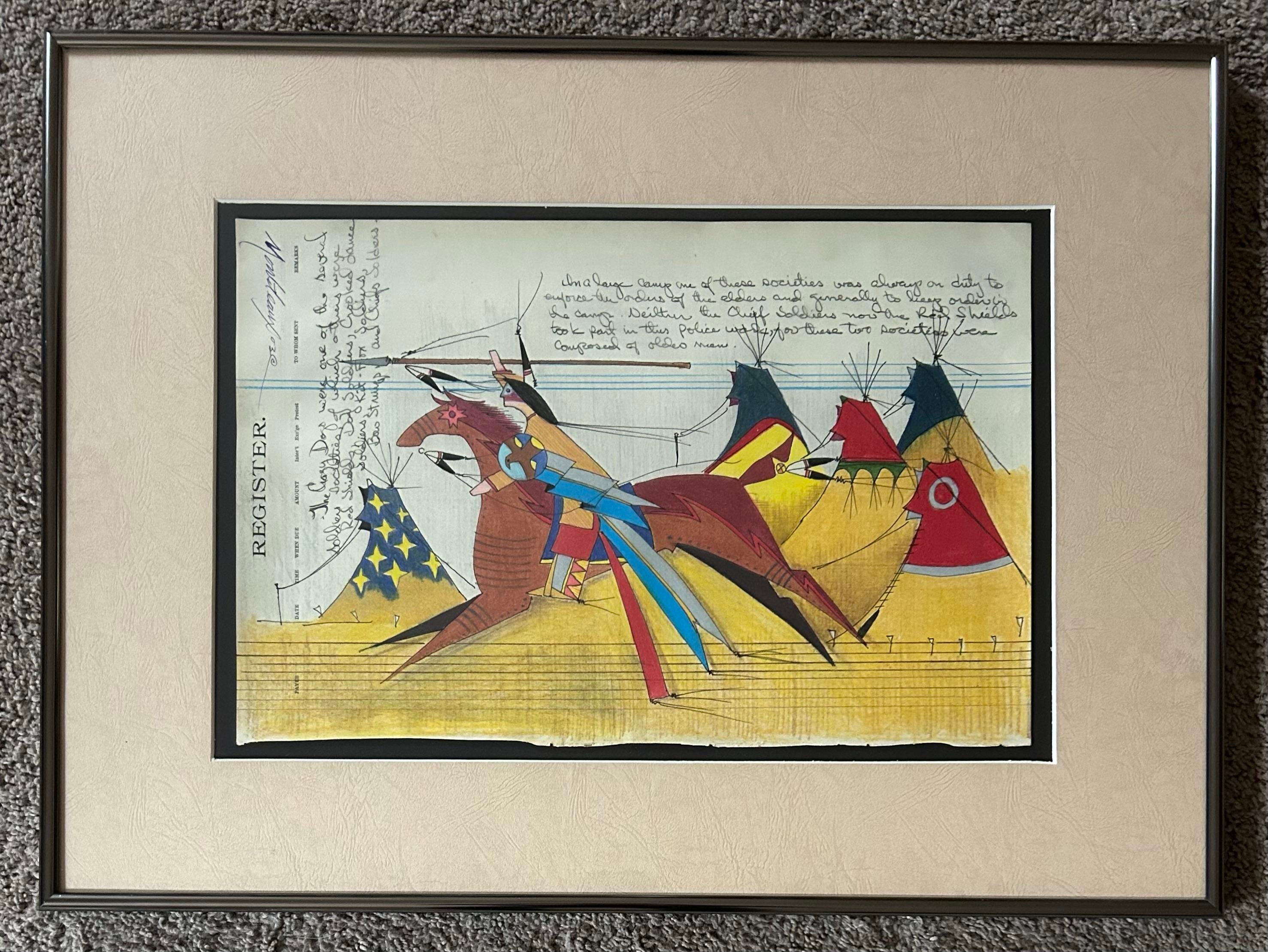 Original Framed Lakota Native American Abstract Drawing “Sicango