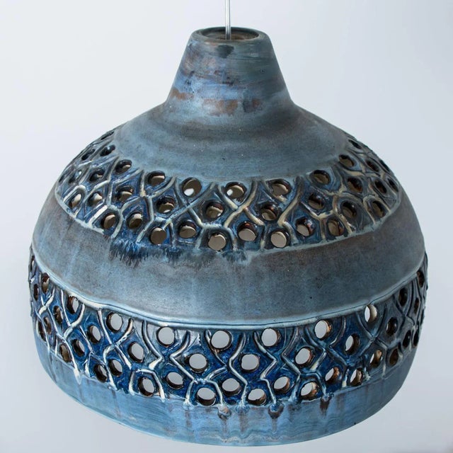 Bowl Blue Ceramic Pendant Light, Denmark, 1970 For Sale - Image 6 of 12