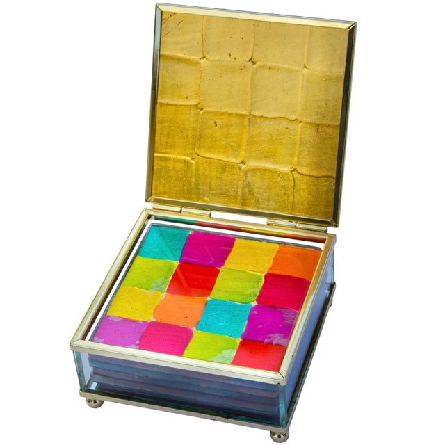 Mid 20th Century Mid 20th Century Handmade Colorful Glass Coasters With Footed Box Set- 7 Pieces For Sale - Image 5 of 8