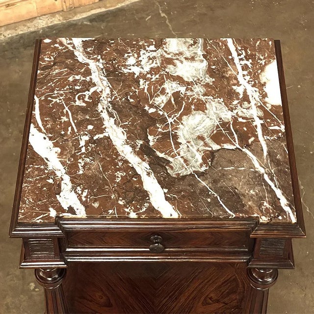 Oxblood Red 19th Century French Louis XVI Rosewood Marble Top Nightstand For Sale - Image 8 of 13