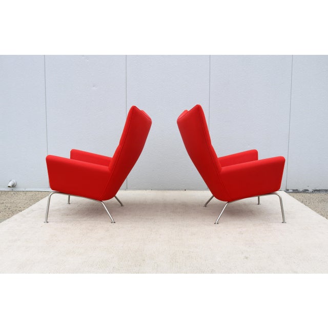 MCM Danish Hans J. Wegner for Carl Hansen & Son Ch445 Wing Lounge Chairs, a Pair For Sale - Image 12 of 18