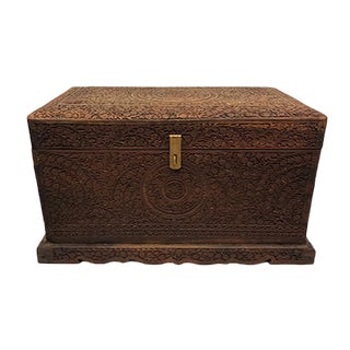 Indian Hand-Carved Wooden Box, 1930s For Sale