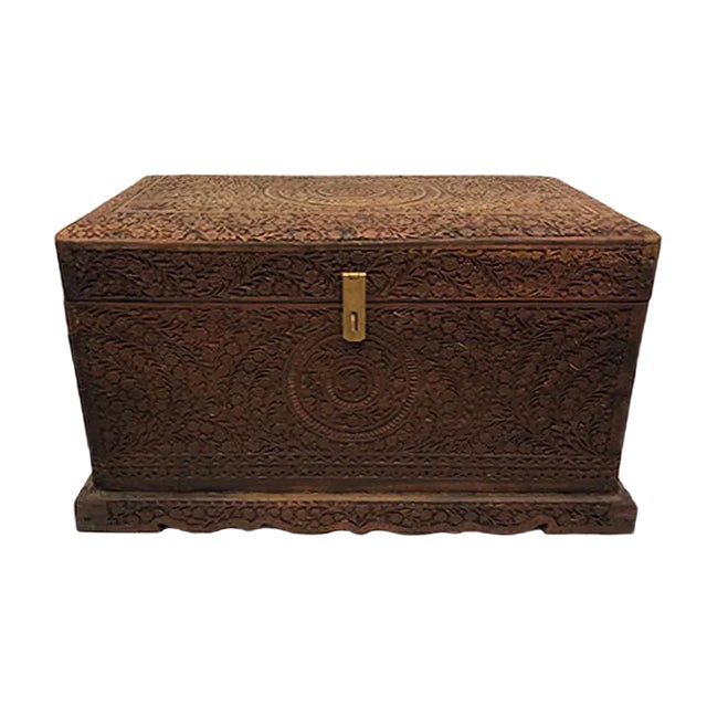 Indian Hand-Carved Wooden Box, 1930s For Sale