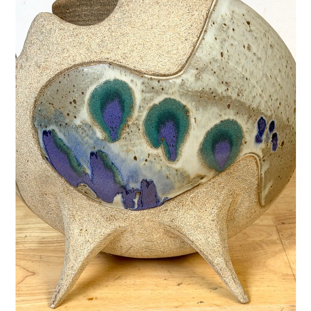 Monumental Footed Raku Sphere Vase by Ken Pick, American Studio Pottery For Sale - Image 13 of 14