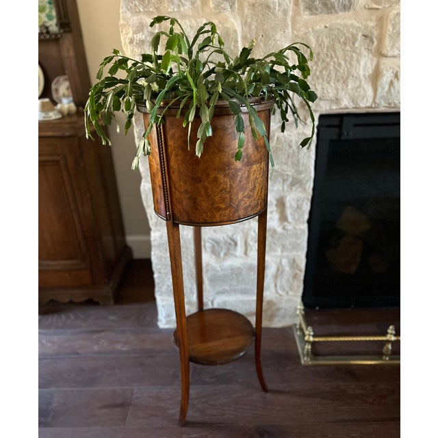 Antique Burl Wood Edwardian Plant Stand W/Copper Insert For Sale In Dallas - Image 6 of 18
