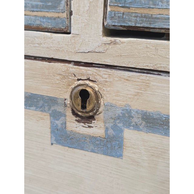 Wood Antique English Pine Painted Dresser Chest of Drawers With Greek Key Motif For Sale - Image 7 of 13