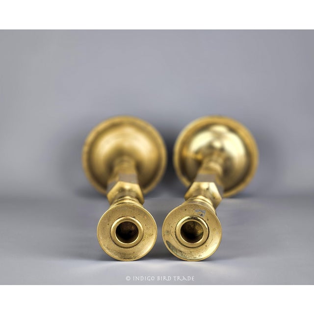 Mid-Century Modern Mid 20th Century Extra Tall Floor Brass Candlestick Holders - Set of 2 For Sale - Image 3 of 9